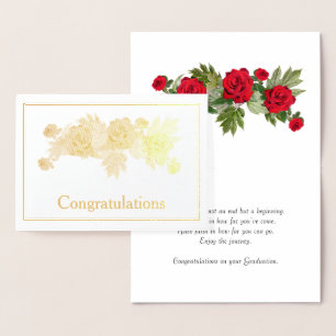Red Roses Floral Graduation Congratulations Gold Foil Card
