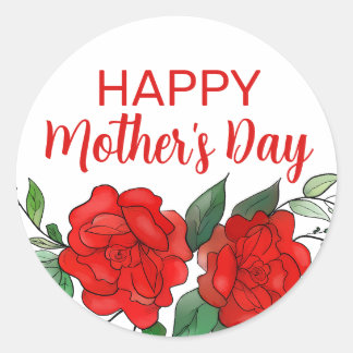 Red Roses Floral Happy Mother's Day  Classic Round Sticker