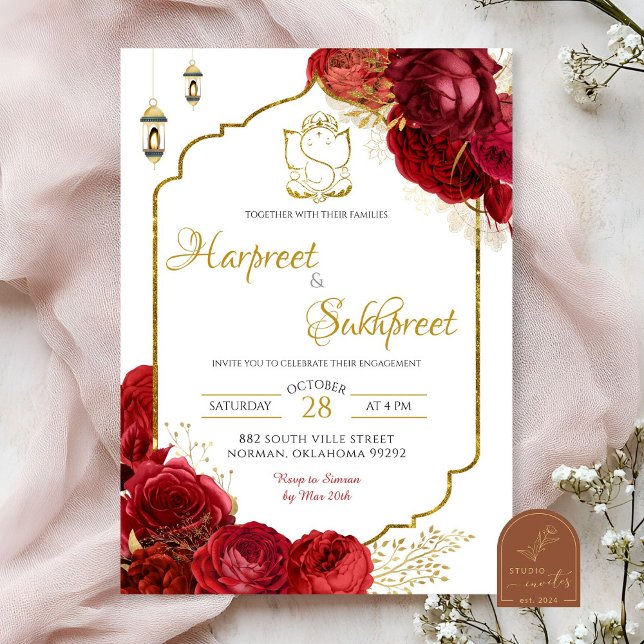 Red Roses Floral Indian Wedding Ceremony Invitation (Creator Uploaded)