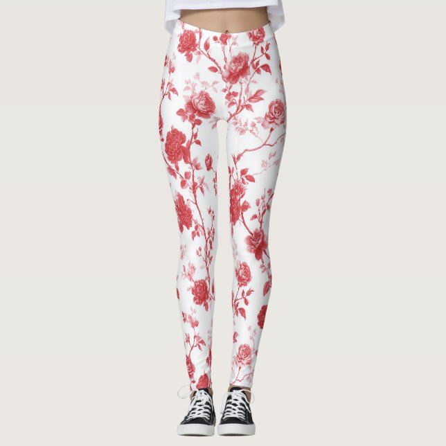 Red Roses Floral  Leggings (Front)