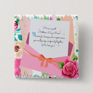 Red Roses Floral Letter Envelope Mother's Day 15 Cm Square Badge