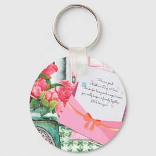 Red Roses Floral Letter Envelope Mother's Day Key Ring