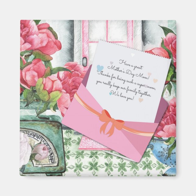 Red Roses Floral Letter Envelope Mother's Day Magnet (Front)