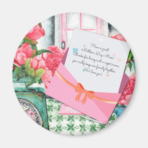 Red Roses Floral Letter Envelope Mother's Day Magnet