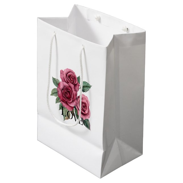 Red Roses Floral Love Medium Gift Bag (Front Angled)