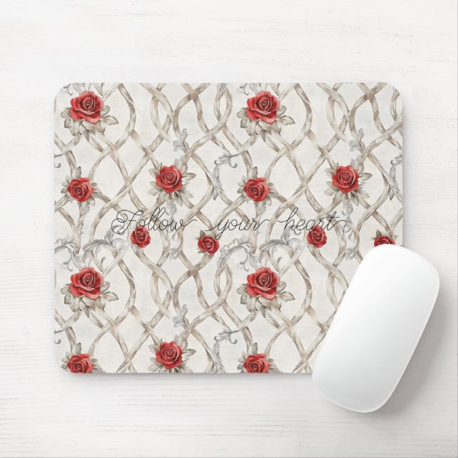 Red Roses Floral Mouse Mat (With Mouse)