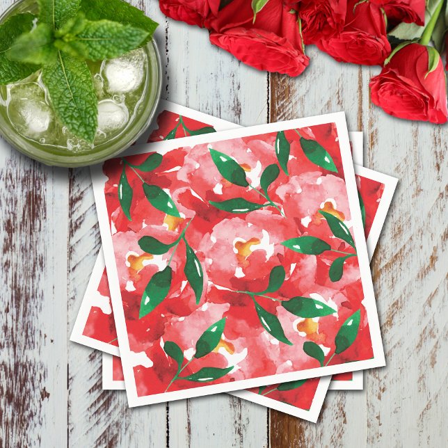 Red Roses Floral Paper Cocktail Napkin (Red roses collage floral cocktail napkins)