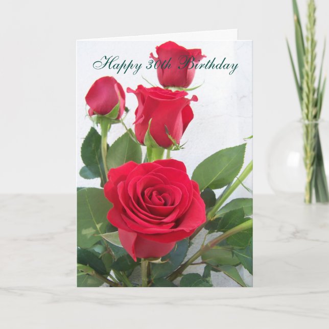 Red Roses Floral Personalised 30th Birthday Card (Front)
