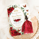 Red Roses Floral Princess Dress Gold Quinceañera Save The Date<br><div class="desc">Personalise this pretty red floral Quinceañera / Sweet 16 birthday save the date easily and quickly. Simply click the customise it further button to edit the texts, change fonts and fonts colours. Featuring a girl dressed in a beautiful glittery red ball gown, vibrant red roses, butterflies and a gold trimmed...</div>