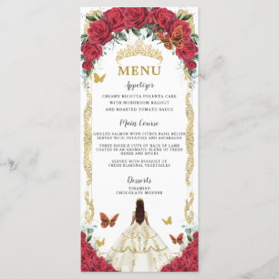 Red Roses Floral Quinceañera White Dress Menu