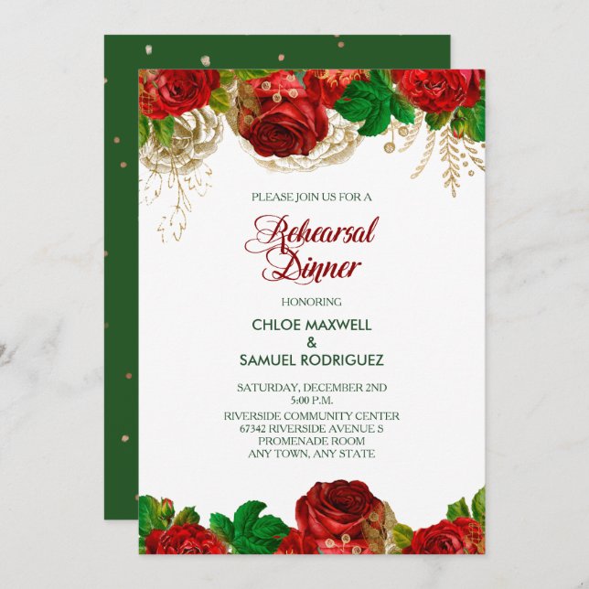 Red Roses Floral Rehearsal Dinner Invitation (Front/Back)