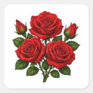Red Roses Floral Romantic Background Sticker