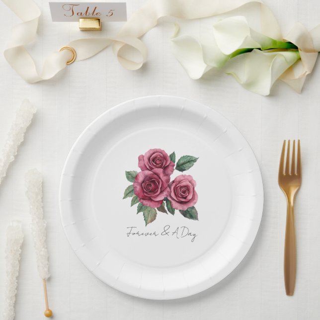 Red Roses Floral Romantic Wedding Paper Plate (Wedding)