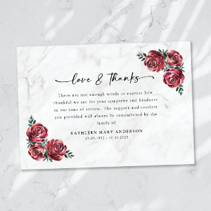 Red Roses Floral Script Funeral Thank You Card