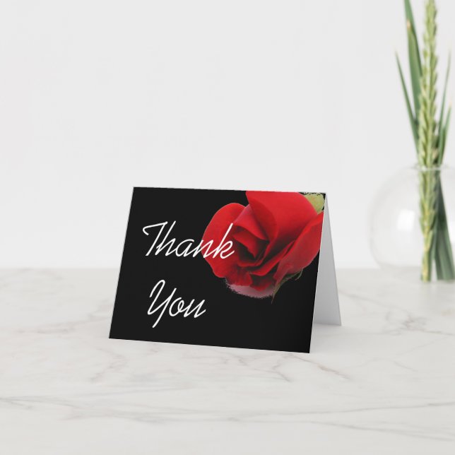 Red roses floral thank you card (Front)