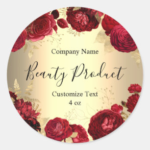 Red Roses Floral Theme Cosmetic Beauty Spa Custom Classic Round Sticker
