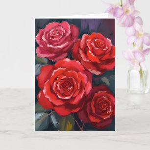 Red Roses Floral Watercolor Painted Flowers Card
