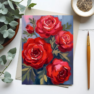 Red Roses Floral Watercolor Painting Postcard
