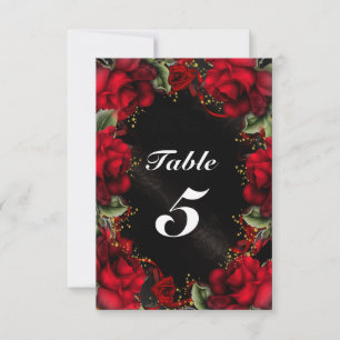 RED Roses Floral Wedding Table Number Card