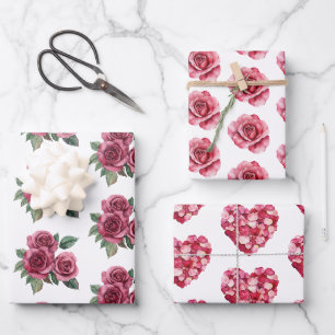 Red Roses Floral Wedding Wrapping Paper Sheet