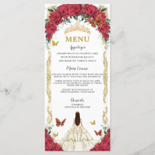 Red Roses Floral White Dress Quinceañera XV Menu