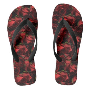 Red Roses Floral Wide Strap Flip Flops
