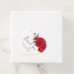 Red Roses Florals Thank You wedding Heart Favour Tags