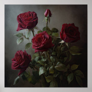 Red Roses Flower Art Print Poster