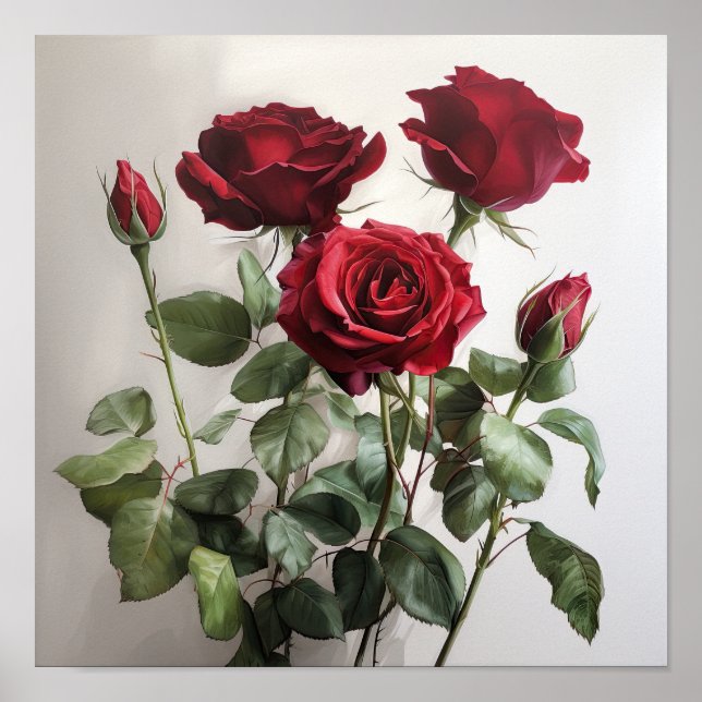 Red Roses Flower Art Print Poster (Front)