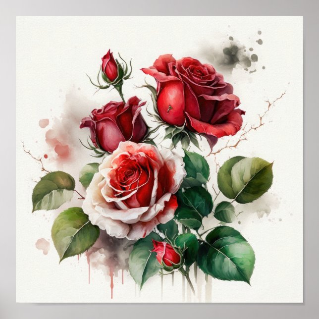 Red Roses Flower Art Print Poster (Front)