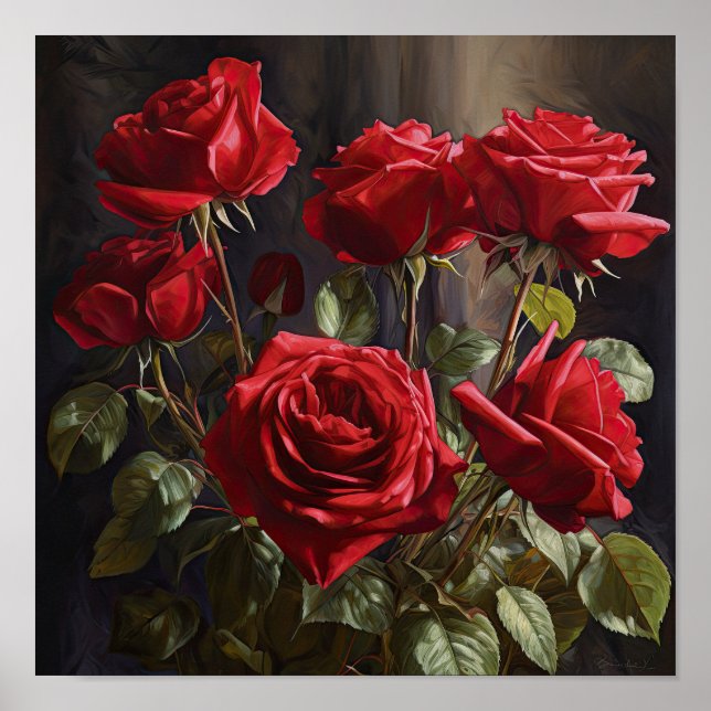 Red Roses Flower Art Print Poster (Front)