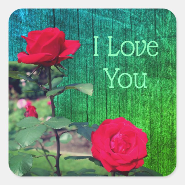 Red Roses Flower I Love You Square Sticker (Front)