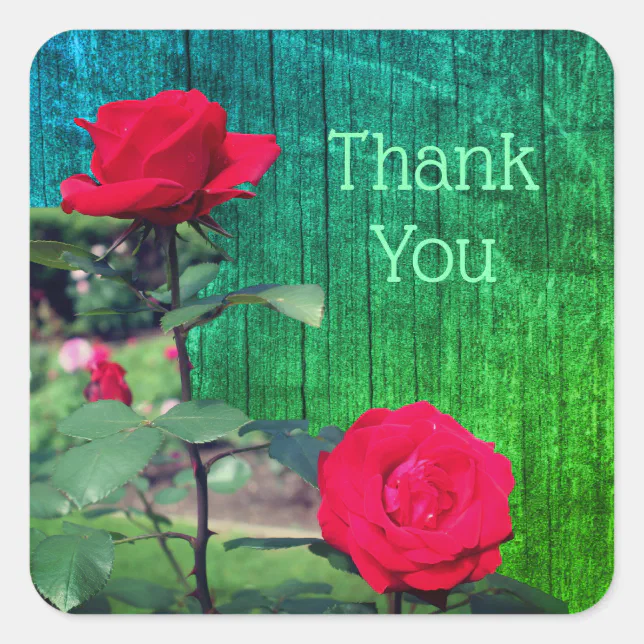 Thank You Rfs Red Roses Flower Thank You Square Sticker | Zazzle