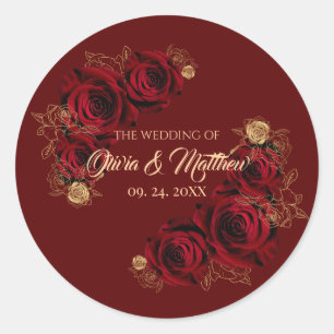 Red Roses Flower Wedding Classic Round Sticker
