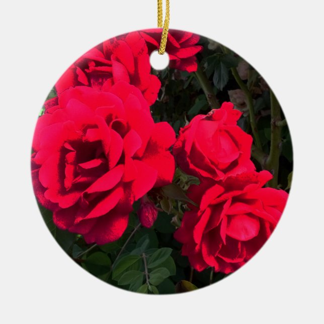 Red Roses Flowers  Ceramic Tree Decoration (Front)