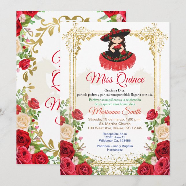 Red Roses Flowers Quinceanera Invitation,  Invitation (Front/Back)