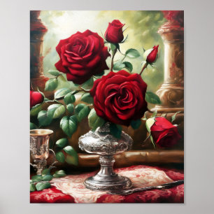 Red Roses Flowers Vintage Art Poster