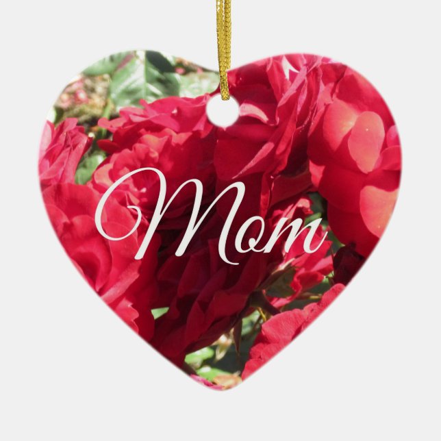 Red roses for Mum! Ceramic Tree Decoration (Front)