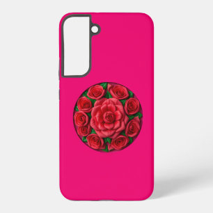 Red Roses Framed in a Circle on Pink Backdrop Samsung Galaxy Case