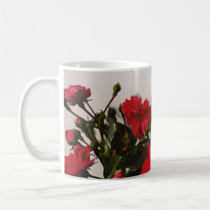 Red roses fresh buds blooming bright flowers flora coffee mug