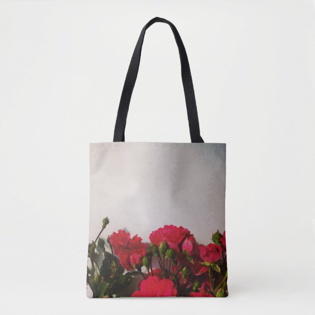 Red roses fresh buds blooming bright flowers flora tote bag (Front)