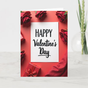 Red Roses Gift Valentines Day Card