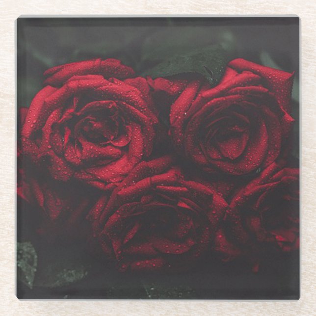 Red Roses Glass Coaster (Front)