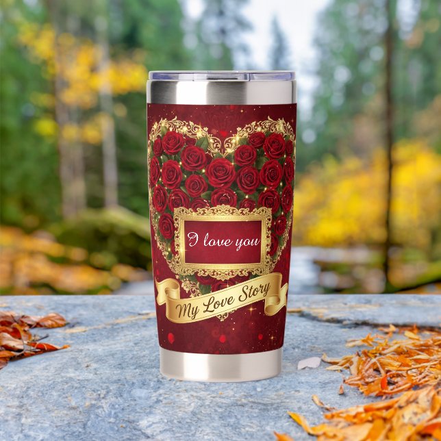 Red Roses Gold Glitter Love Story Tumbler (Outdoor (Rotated))