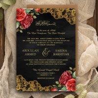 Red Roses Gold Lace QR Code Black Muslim Wedding