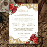 Red Roses Gold Lace QR Code Muslim Wedding Invitation<br><div class="desc">Amaze your guests with this elegant all in one islamic wedding invite featuring beautiful roses and intricate gold lace with QR code for online RSVP. Simply add your event details on this easy-to-use template to make it a one-of-a-kind invitation.</div>