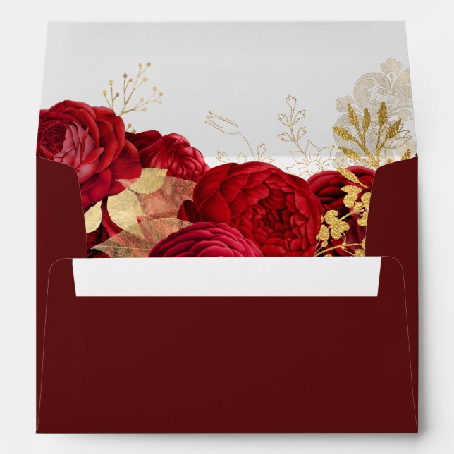 Red Roses & Gold Leaf Elegant All Occasions  Envelope (Back (Bottom))