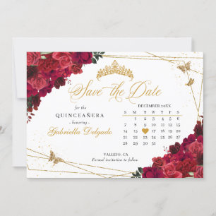 Red Roses & Gold Quinceañera Save The Date Invitation