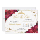 Red Roses & Gold Quinceañera Save The Date