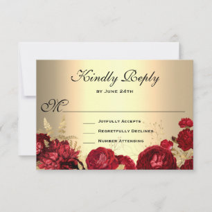 Red Roses Gold RSVP Card